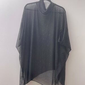Shimmering Black Sheer Poncho Top – Sparkle Overlay for Night Out or Layering